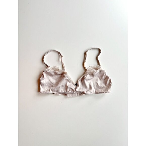 ZARA Light Grey Satin Lace Trim Triangle Bralette Bra, Size L - Picture 1 of 16